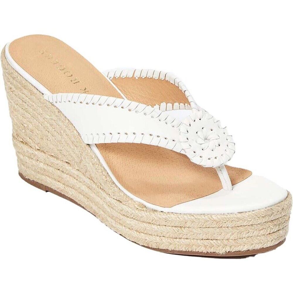 Jack Rogers White Leather Espadrille Wedge Sandals